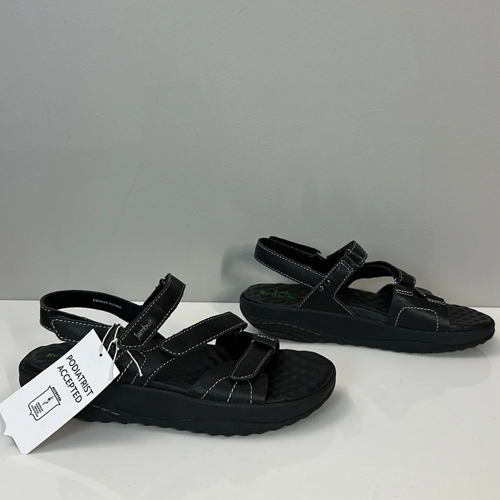 NWT Jambu Black Leather Ruby Relax Foam Sandals Size 9